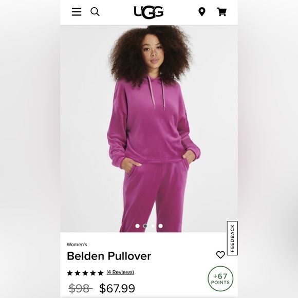 HOT PINK UGG BELDEN VELOUR PULLOVER HOODIE SWEATER - Picture 2 of 4